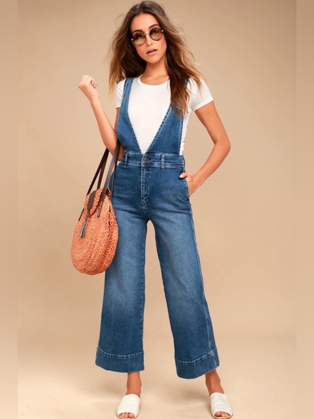 Free People A-Line Overalls Cropped Denim Wide Leg Jumpsuit Blue Small